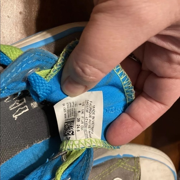 Converse All Star Gray w/ Green Stitching & Blue Detail Size 8 Womens - Picture 4 of 5